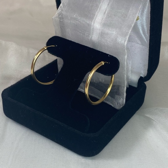 14K YELLOW GOLD classic polished endless hoops REAL GOLD 1” - Picture 3 of 15